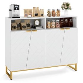 White Modern Sideboard With Irregular Doors & Golden Handles, 2 Open Shelves & Double 2-Door Cabinets (Option: Defaulttitle)