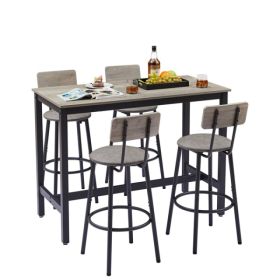 Bar Table Set With 4 Bar Stools PU Soft Seat With Backrest, Grey, 47.24'' L X 23.62'' W X 35.43'' H (Option: Defaulttitle)
