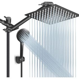 Shower Head Combo, 8 Inch High Pressure Rain With 11 Inch Adjustable Extension Arm And 5 Settings Handheld, Powerful Spray Against Low Water Pres (Option: 8ShowerheadSetMatteBlack)